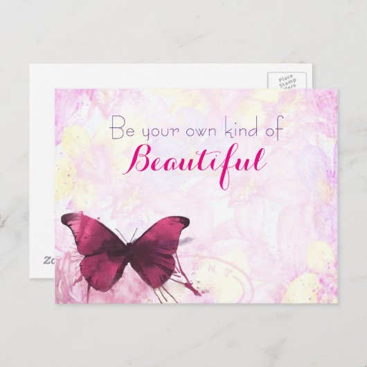水感動的色の蝶を持つ引用文 ポストカード (正面/裏面)
