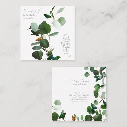 水感動的色ユーカリ&蝶 スクエア名刺 (正面/裏面)