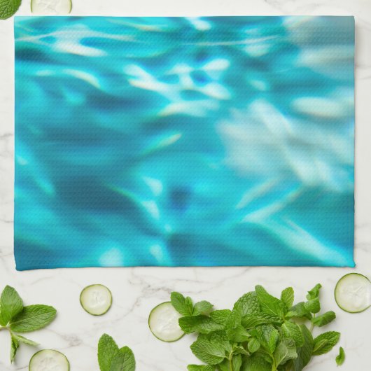 水抽象芸術ブルーグリーンターコイズアクアシー キッチンタオル (折り畳み)
