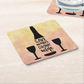 水救飲みワインブラックボトル2グラス スクエアペーパーコースター (アングル)