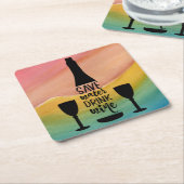 水救飲みワインブラックボトル2グラス スクエアペーパーコースター (アングル)