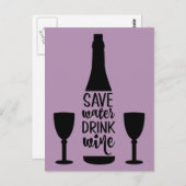 水救飲みワインブラックボトル2グラス ポストカード (正面/裏面)