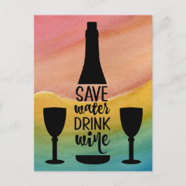 水救飲みワインブラックボトル2グラス ポストカード