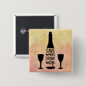 水救飲みワインブラックボトル2グラス 缶バッジ (正面&裏面)