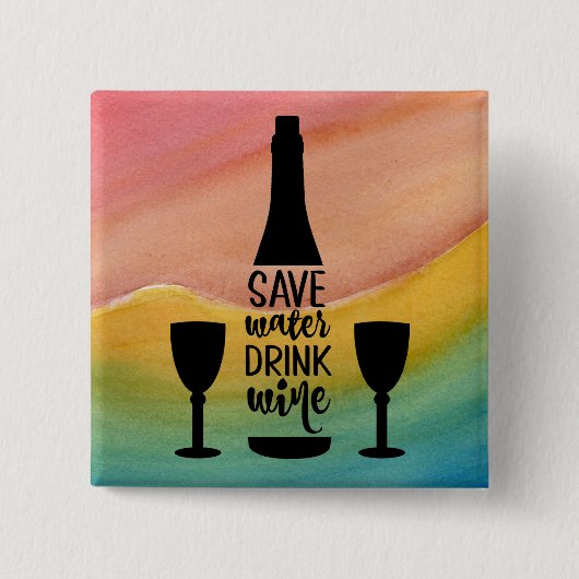水救飲みワインブラックボトル2グラス 缶バッジ (正面)
