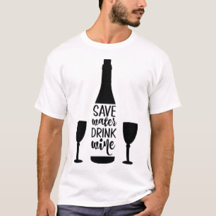水救飲みワインブラックボトル2グラス Tシャツ