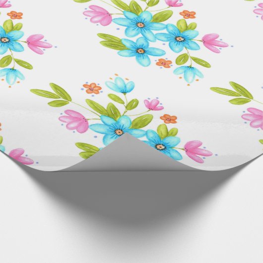 水数々のカラフル色のブーケ模様 ラッピングペーパー (角)