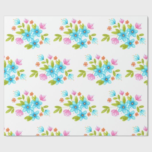水数々のカラフル色のブーケ模様 ラッピングペーパー (フラット)