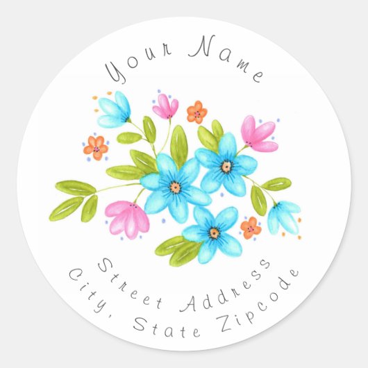 「水数々のカラフル色ブーケ」ラベル ラウンドシール (正面)