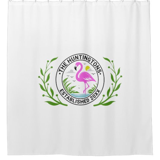 水族内のピンクのフラミンゴ日付推定水#1CW シャワーカーテン (正面)