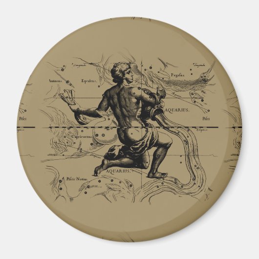 水族座の地図Hevelius 1690 on Taupe マグネット (正面)