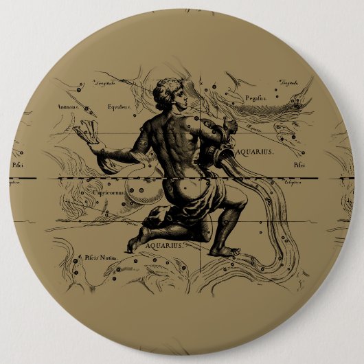 水族座の地図Hevelius 1690 on Taupe 缶バッジ (正面)