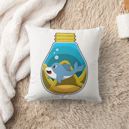 水族館で泳ぐイルカ クッション (ブランケット)