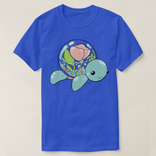 水族館の花を持つ亀 Tシャツ (デザイン正面)