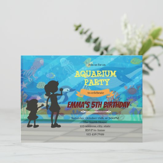 水族館の誕生日パーティーの招待状 サンキューカード (スタンド正面)