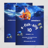 水族館の魚の海洋パーティーの少年テーマ 招待状 (正面/裏面)
