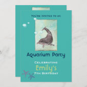 水族館ドルフォンをテーマにした誕生日パーティー 招待状 (正面/裏面)