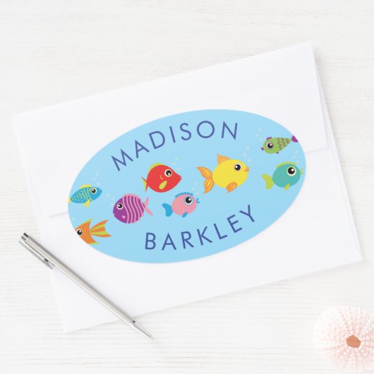 水族館フィッシュかわいいキッドの封筒用シールシール 楕円形シール (封筒)