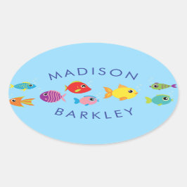 水族館フィッシュかわいいキッドの封筒用シールシール 楕円形シール