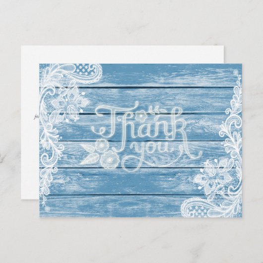 水族館ブルーの木とレースのウェディング感謝メッセージカード ポストカード (正面/裏面)