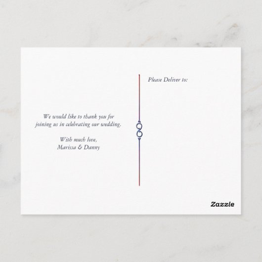 水族館ブルーの木とレースのウェディング感謝メッセージカード ポストカード (裏面)