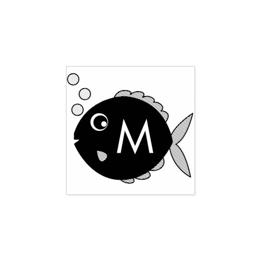水族館魚かわいいキッズモノグラムイニシャル ラバースタンプ (インプリント)