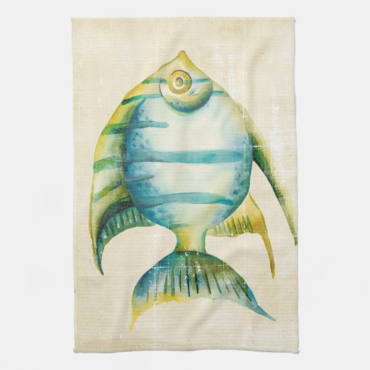 水族館（青・黄） キッチンタオル (縦)