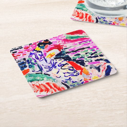 水日本ののそばの女性、マティス スクエアペーパーコースター (アングル)