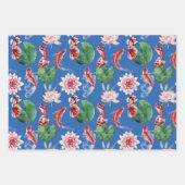 水日本の彩アートアジアコイ花柄 ラッピングペーパーシート (正面3)