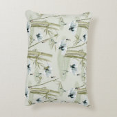 水日本の色アジアアート竹鳥模様 アクセントクッション (裏面(縦))