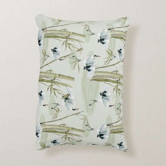 水日本の色アジアアート竹鳥模様 アクセントクッション (裏面(縦))