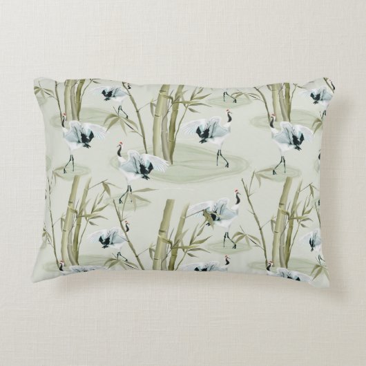 水日本の色アジアアート竹鳥模様 アクセントクッション (裏面)