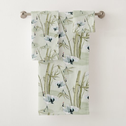水日本の色アジアアート竹鳥模様 バスタオルセット (インサイチュ)