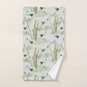 水日本の色アジアアート竹鳥模様 バスタオルセット (ハンドタオル)