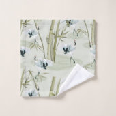 水日本の色アジアアート竹鳥模様 バスタオルセット (ウォッシュタオル)