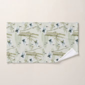 水日本の色アジアアート竹鳥模様 バスタオルセット (ハンドタオル)