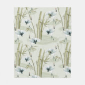 水日本の色アジアアート竹鳥模様 フリースブランケット (正面)