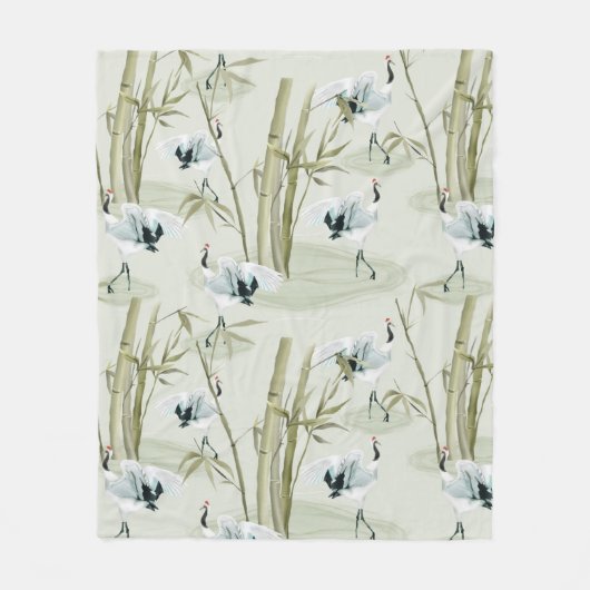 水日本の色アジアアート竹鳥模様 フリースブランケット (正面)