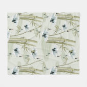 水日本の色アジアアート竹鳥模様 フリースブランケット (正面(横))