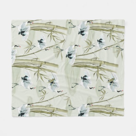 水日本の色アジアアート竹鳥模様 フリースブランケット (正面(横))