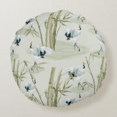 水日本の色アジアアート竹鳥模様 ラウンドクッション (裏面)