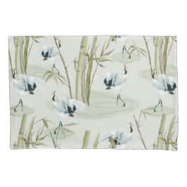 水日本の色アジアアート竹鳥模様 枕カバー