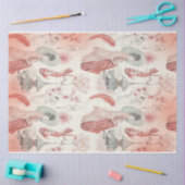 水日本の色アートガールとコイ魚 薄葉紙 (クラフト)