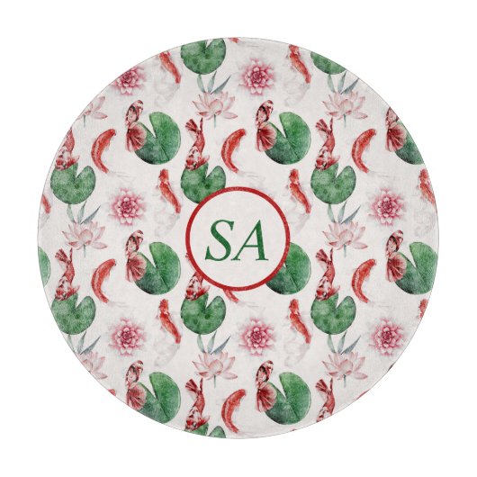 水日本の色アートコイフィッシュロータスリリパッド カッティングボード (正面)