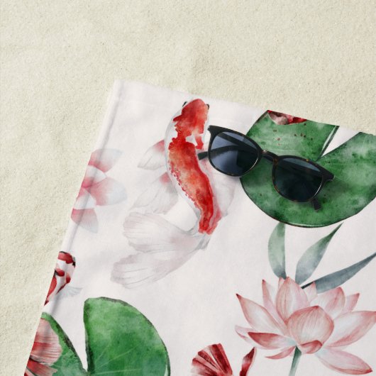 水日本の色アートコイフィッシュロータスリリパッド ビーチタオル (インサイチュ)