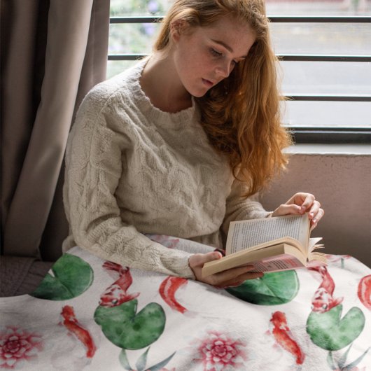 水日本の色アートコイフィッシュロータスリリパッド フリースブランケット