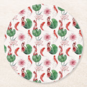 水日本の色アートコイフィッシュロータスリリパッド ラウンドペーパーコースター (正面)