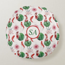 水日本の色アートコイ魚蓮ゆりパッドRo ラウンドクッション