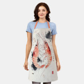 水日本の色エビの書道 エプロン (着用した状態)