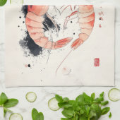 水日本の色エビの書道 キッチンタオル (折り畳み)